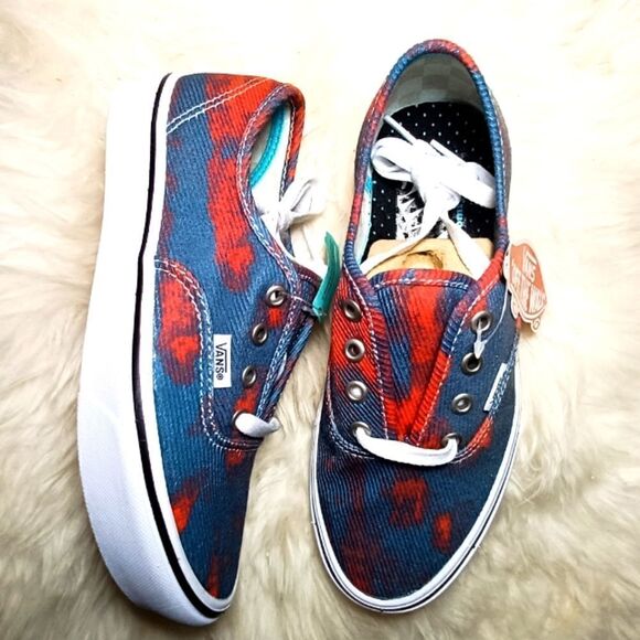VANS Comfycush Authentic Blue Red Low Top Canvas Women’s Sneakers VN0A3WM747C - Picture 1 of 8